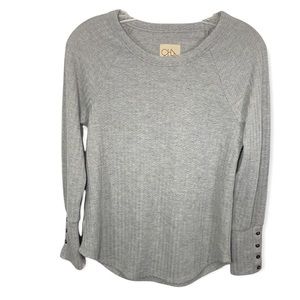 Chaser Small Gray Thermal Waffle Knit Top Button Cuff Long (T29)